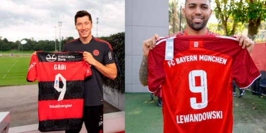Lewandowski, do Bayern de Munique, e Gabigol, do Flamengo, trocam camisas; confira