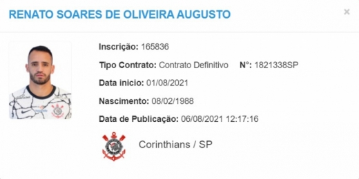 Renato Augusto tem nome publicado no BID e está liberado para reestrear pelo Corinthians
