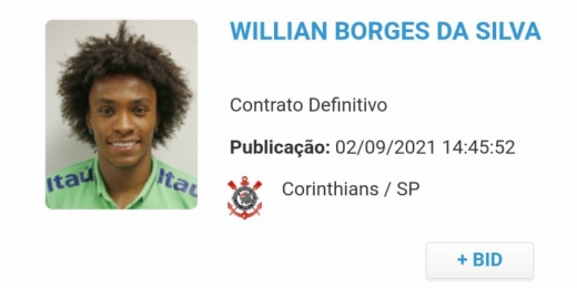 Wilian é registrado no BID e está apto para estrear pelo Corinthians